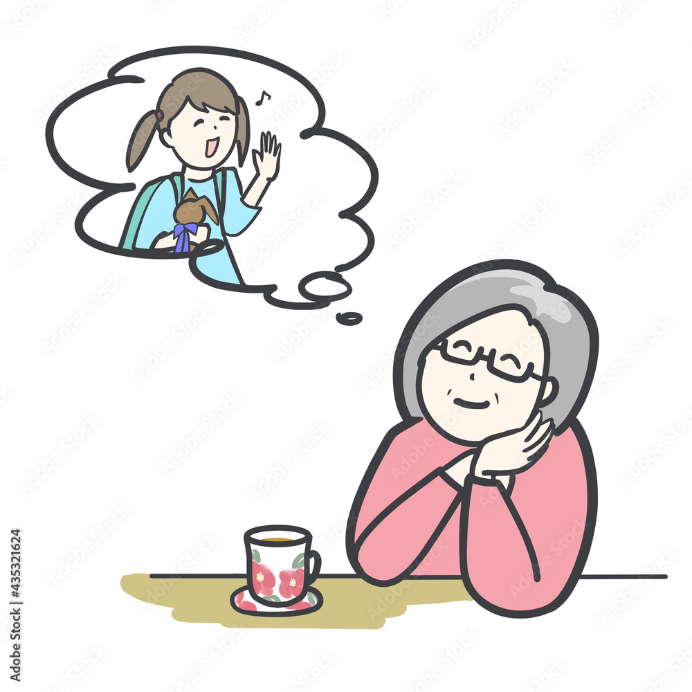 孫を想うシニア女性のイラスト 孫を想うシニア女性のイラスト