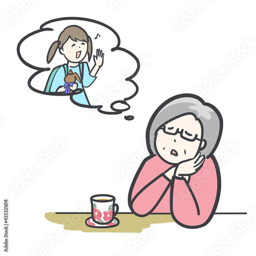 孫に会いたいシニア女性のイラスト