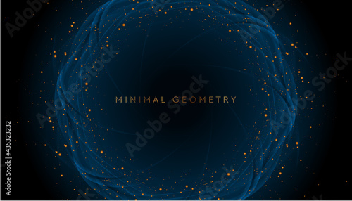 Blue shiny round shape with golden dots abstract background. Geometric modern vector design