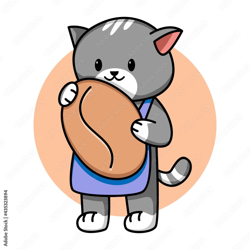 Cute cat barista holding coffee cartoon illustration