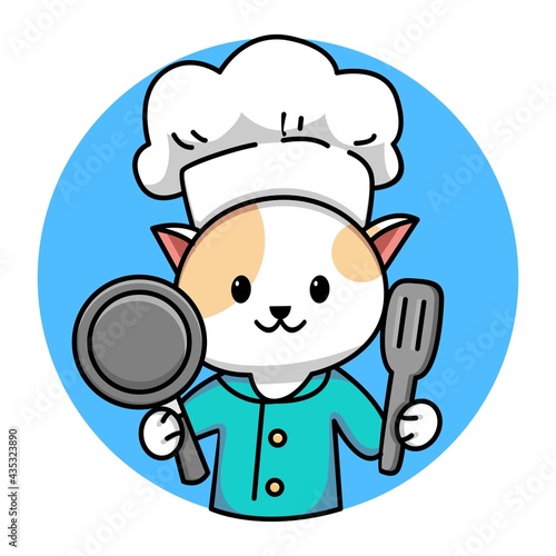 Cute cat chef cartoon illustration