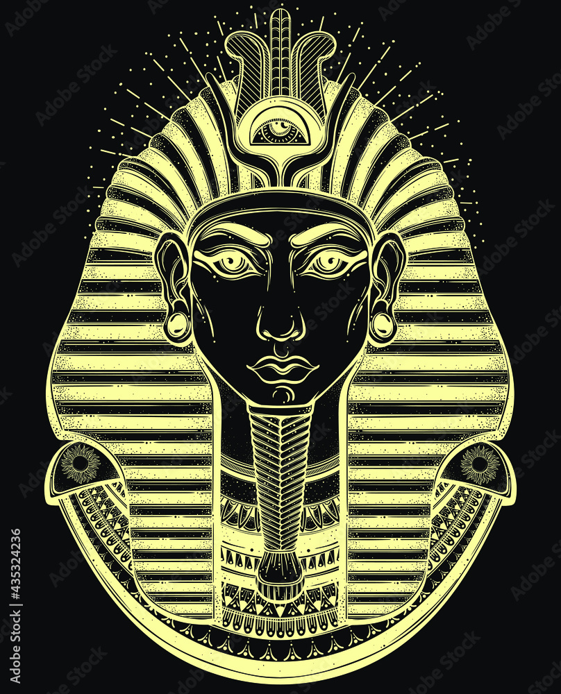 Hand-drawn vintage illustration of the ancient Egyptian Pharaoh's head ...