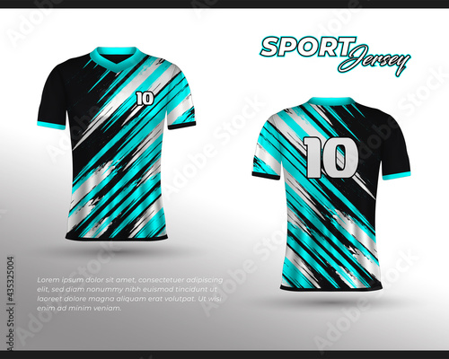 Sports racing jersey design. Front back t-shirt design. Templates for team uniforms. Sports design for football, racing, cycling, gaming jersey. Vector.