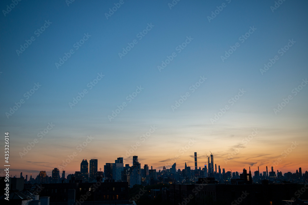 New York City Skyline Silhouette At Dusk