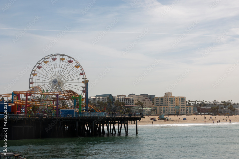Santa Monica Pier Ferris Wheel and Beach in the Background
