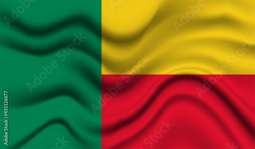 Abstract waving flag of Benin with curved fabric background. Creative realistic waving flag of Benin vector background