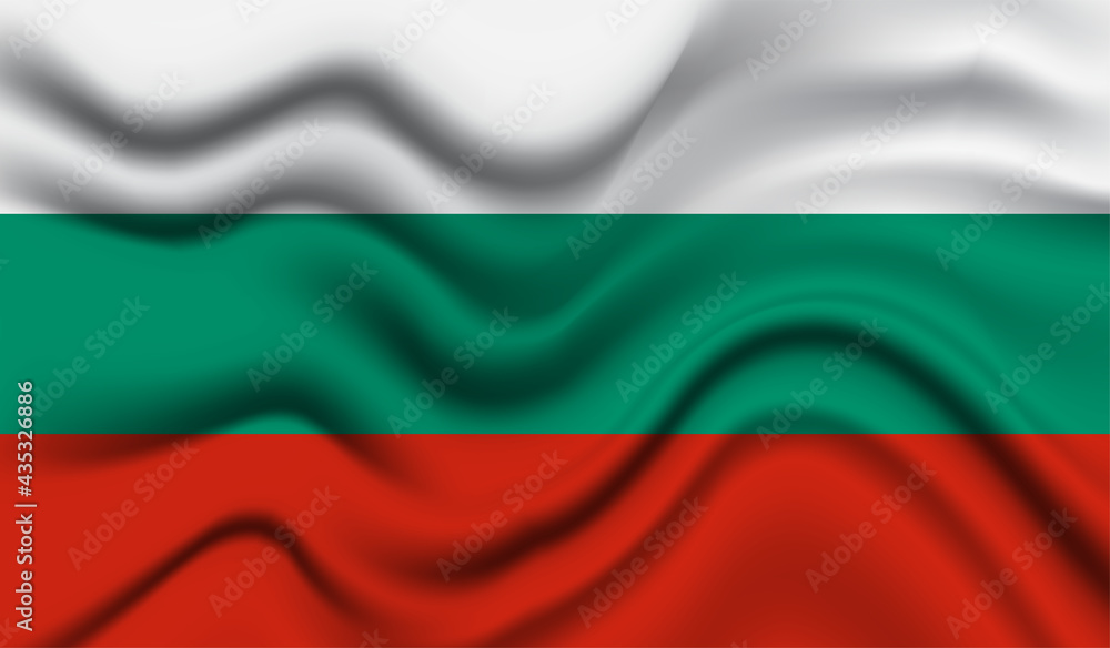 Abstract waving flag of Bulgaria with curved fabric background. Creative realistic waving flag of Bulgaria vector background