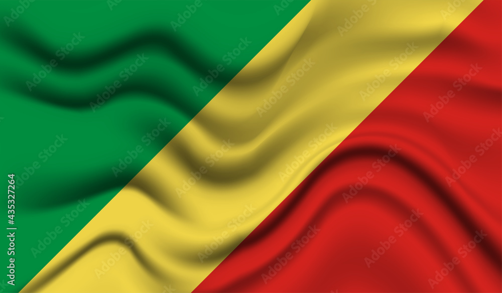 Obraz premium Abstract waving flag of Republic of the Congo with curved fabric background. Creative realistic waving flag vector background
