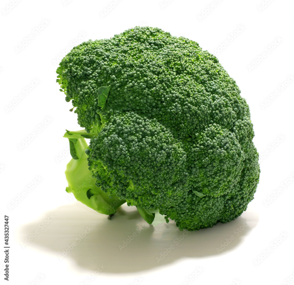 Fresh green broccoli on a white background. Macro-photo of fresh vegetable. for a diet and healthy food. Preparation for natural products. Fresh green broccoli on a white background. Macro-photo of fresh vegetable. for a diet and healthy food. Preparation for natural products.