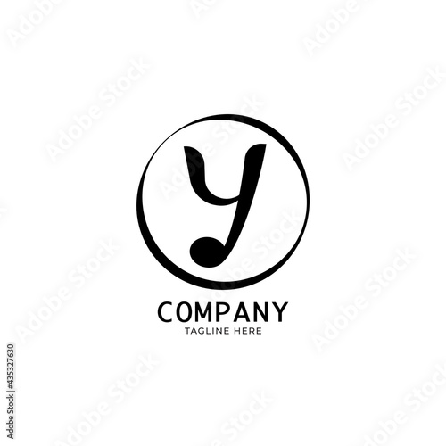 Letter Y Alphabet Music Logo Design isolated on white color background. Initial and Musical Note with Ellipse frame logo concept. Monogram Lettermark Logotype