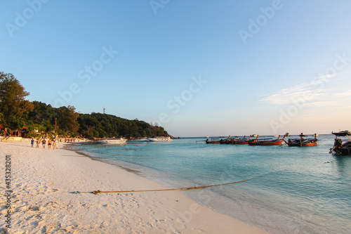 Beautiful Thailand travel island "Koh Lipe" evening peace sea sand beach with clear blue sky background landscape
