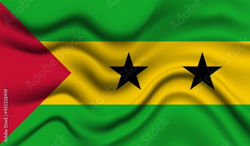 Abstract waving flag of Sao Tome and Principe with curved fabric background. Creative realistic waving flag vector background