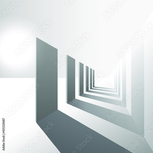 Landscape. Shadows on the wall. Abstract vector illustration of gray tiles casting a shadow on the floor and wall on a sunny day. A blank for creativity.