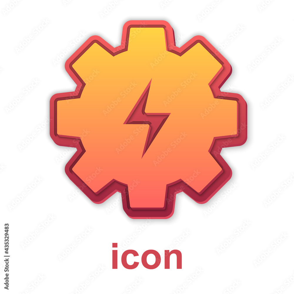 Gold Gear and lightning icon isolated on white background. Electric power. Lightning bolt sign. Vector Gold Gear and lightning icon isolated on white background. Electric power. Lightning bolt sign. Vector