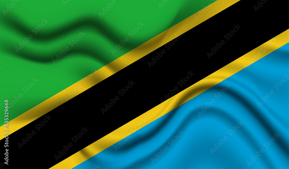 Abstract waving flag of Tanzania with curved fabric background. Creative realistic waving flag of Tanzania vector background