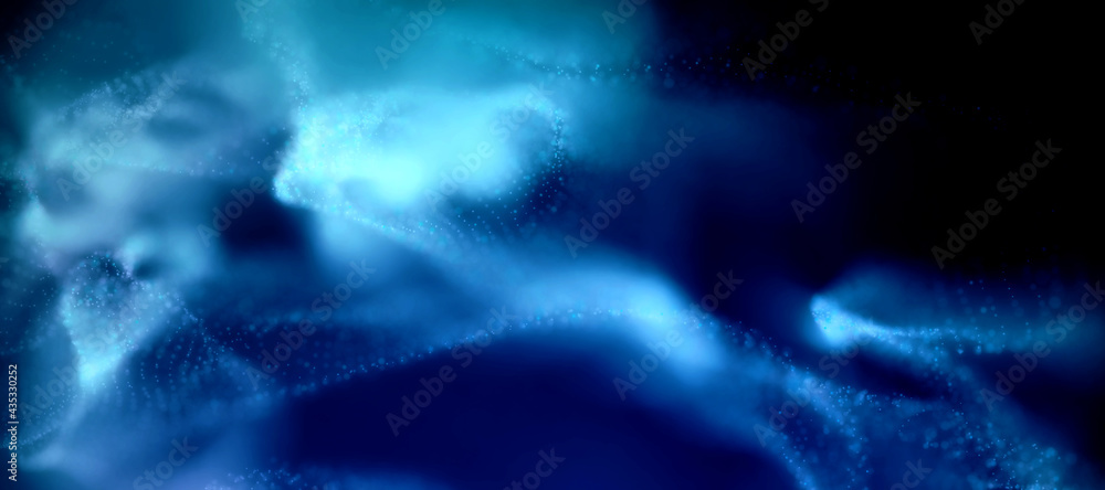 Abstract bright glitter wave blue background blur focus. 3d render.