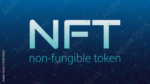 NFT concept, blockchain technology, cryptocurrency. Non-fungible token Work. Futuristic background, with elements in techno style microchips. Banner template design for web.