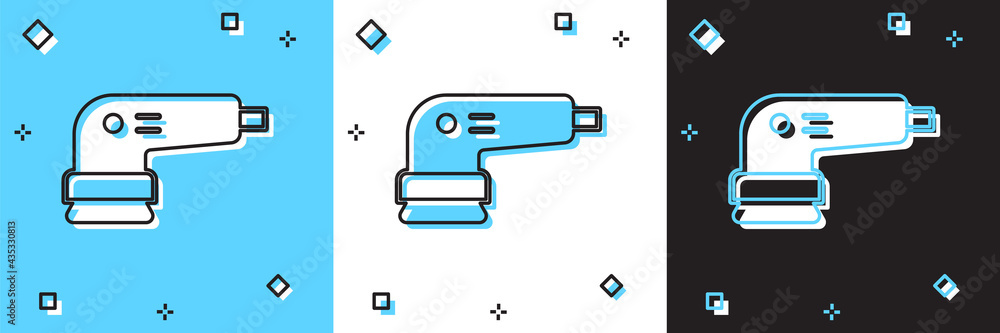 Set Electric sander icon isolated on blue and white, black background. Orbital sander. For floor and wooden planks sanding sandpaper. Vector Set Electric sander icon isolated on blue and white, black background. Orbital sander. For floor and wooden planks sanding sandpaper. Vector