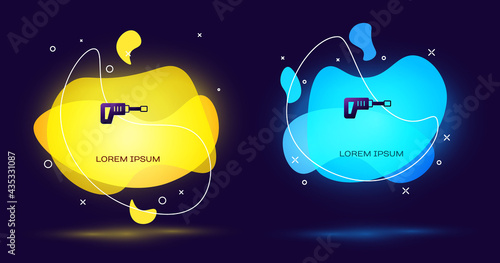 Black Electric rotary hammer drill machine icon isolated on black background. Working tool for construction, finishing, repair work. Abstract banner with liquid shapes. Vector