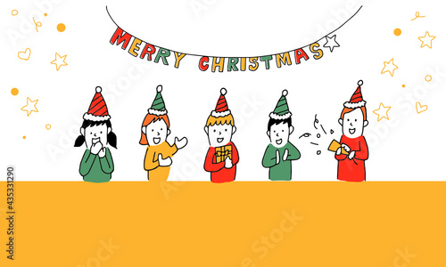 クリスマスパーティをする子供たち　イラスト