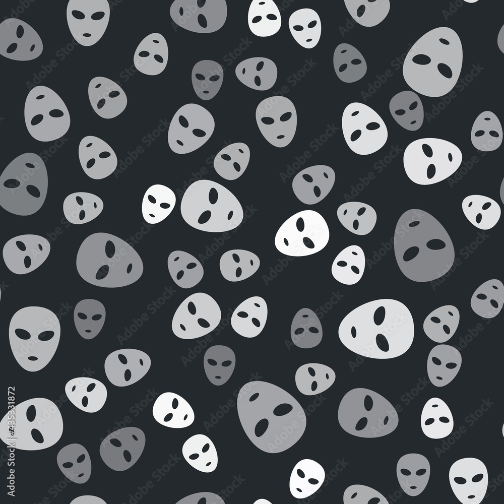Grey Alien icon isolated seamless pattern on black background. Extraterrestrial alien face or head symbol. Vector Grey Alien icon isolated seamless pattern on black background. Extraterrestrial alien face or head symbol. Vector