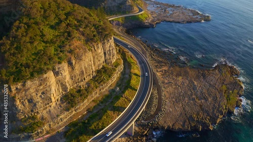 Aerial View Of Sea Cliff Bridge With Rocky Coast At Clifton, NSW, Australia.