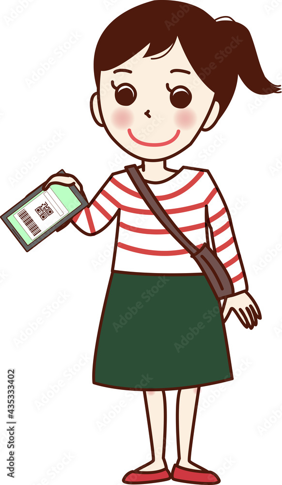 スマホ決済をする若い女性。