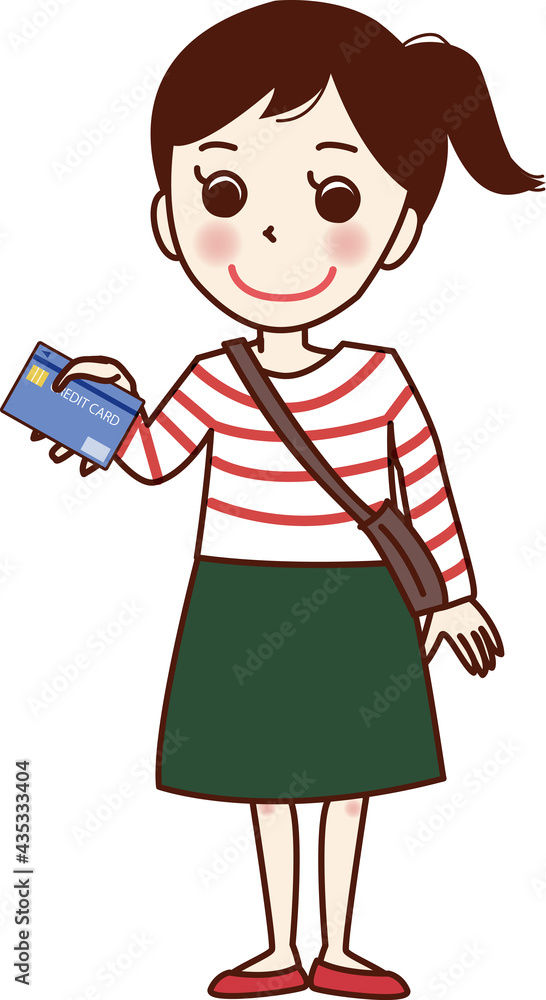 クレジットカードで支払いをする若い女性。