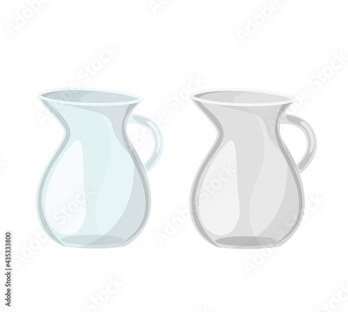 Clear glass jugs for drinks and lemonades, blue and gray jugs