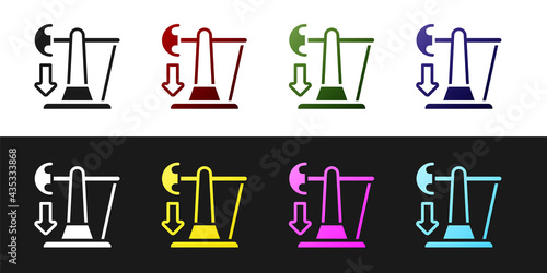 Set Drop in crude oil price icon isolated on black and white background. Oil industry crisis concept. Vector