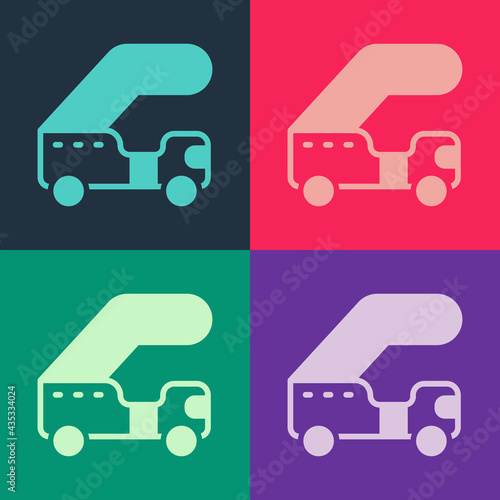 Pop art Passenger ladder for plane boarding icon isolated on color background. Airport stair travel. Vector
