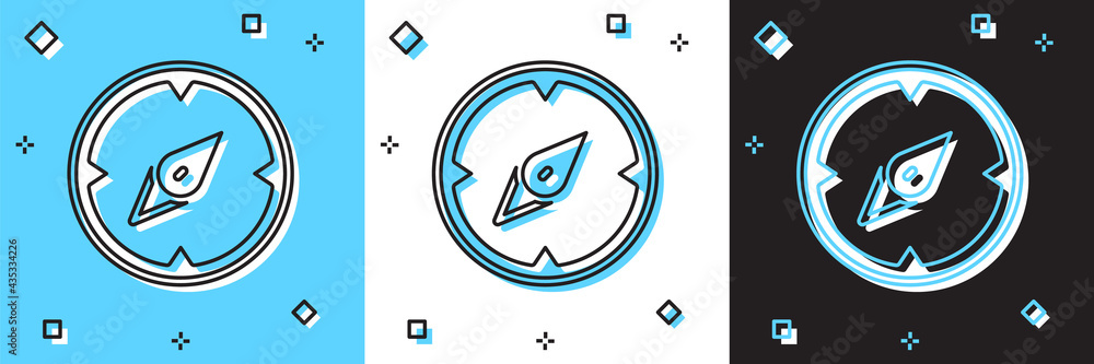 Set Compass icon isolated on blue and white, black background. Windrose navigation symbol. Wind rose sign. Vector Set Compass icon isolated on blue and white, black background. Windrose navigation symbol. Wind rose sign. Vector