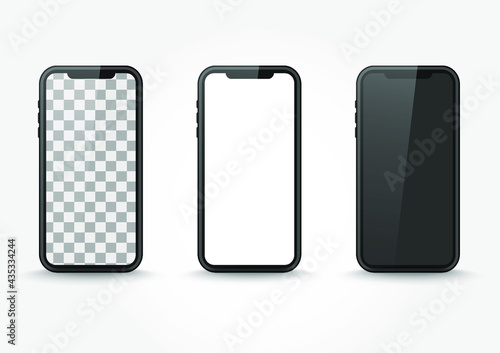 Mobile phone isolated mock-up display. Set of smart phone screen on blank background. Electronic object with shadow vector.