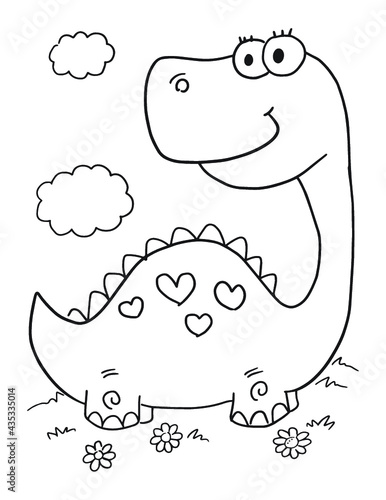 Cute Dinosaur Coloring Book Page Vector Illustration Art