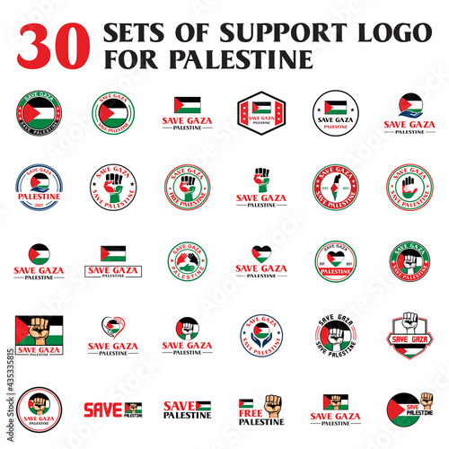 a set of save palestine logo , a set of support vector