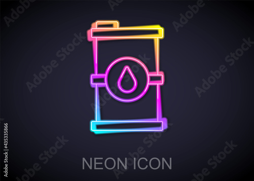 Glowing neon line Bio fuel barrel icon isolated on black background. Eco bio and canister. Green environment and recycle. Vector