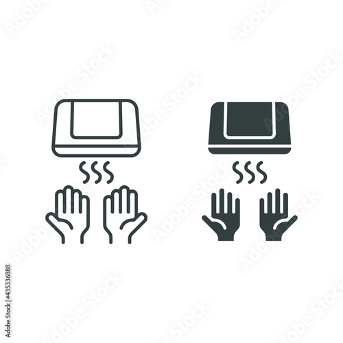 Hand dryer icon, dry, air, machine, bathroom equipment. Automated touchless drying hands restroom with sensors line and solid style pictogram logo vector illustration design on white background EPS 10