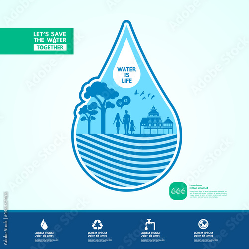 Save the water for green ecology world vector illustration.