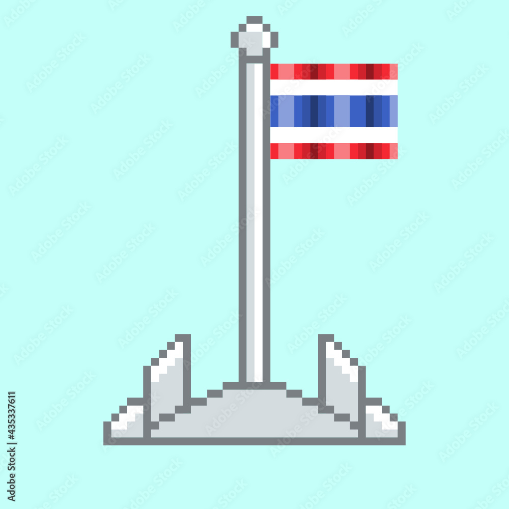 Naklejka premium Thailand Flagpole Flapping with Blue Backdrop (Pixelated)