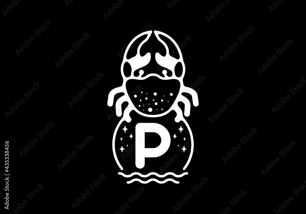 White black crab line art with P initial letter White black crab line art with P initial letter