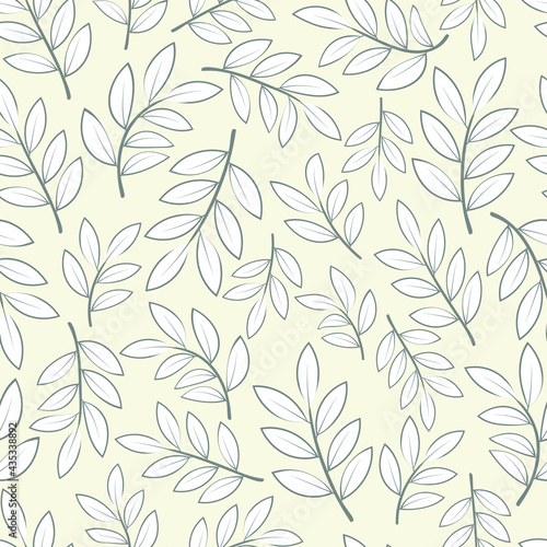 Trendy decorative vector seamless floral ditsy pattern of ornamental leaves and branches. Modern elegant repeating foliage background suitable for screen printing and textile industry