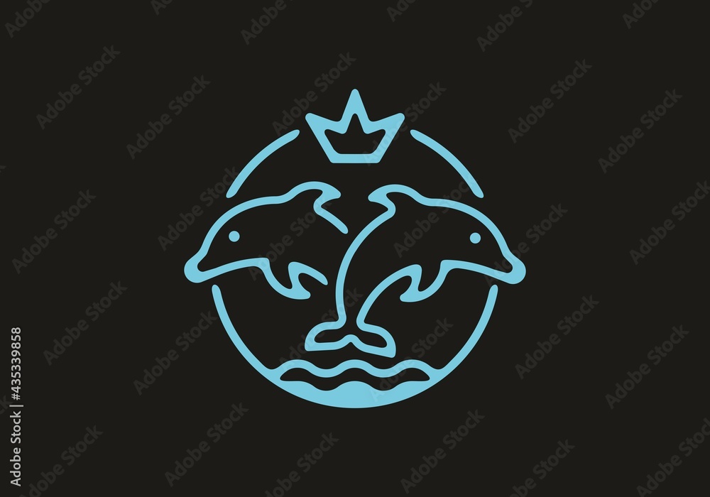 Blue black line art of king dolphin