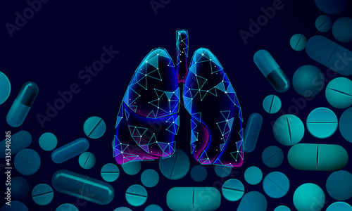 3D human lungs medicine microscopic research concept. Respiratory virus infection COVID-19 coronavirus danger analysis. Therapy of tuberculosis hospital poster template vector illustration