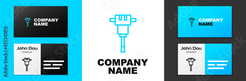 Blue line Construction jackhammer icon isolated on white background. Logo design template element. Vector