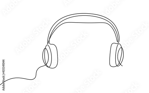 Single continuous line art audiobook education. Learning listen apps master headphones graduate online. Design one stroke sketch outline drawing vector illustration art