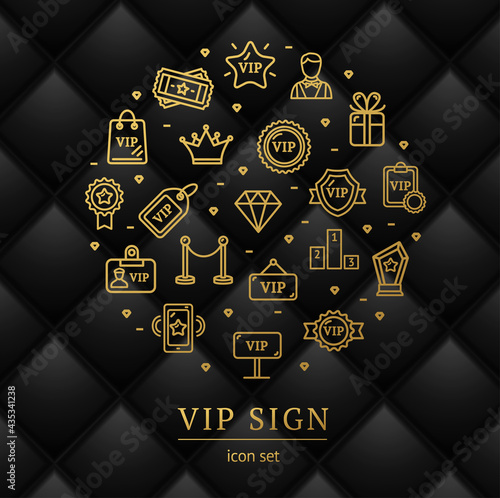 Vip Sign Round Design Template Thin Line Icon Banner. Vector