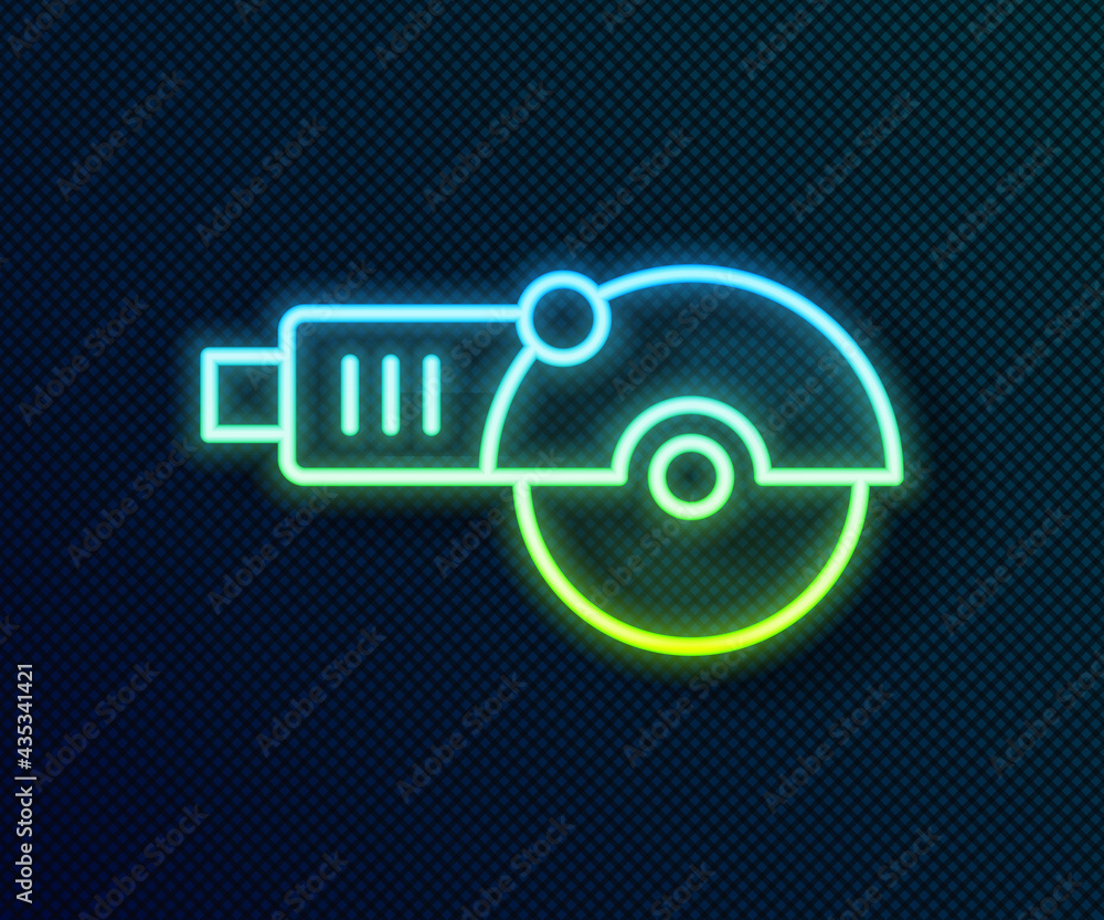 Glowing neon line Angle grinder icon isolated on black background. Vector Glowing neon line Angle grinder icon isolated on black background. Vector