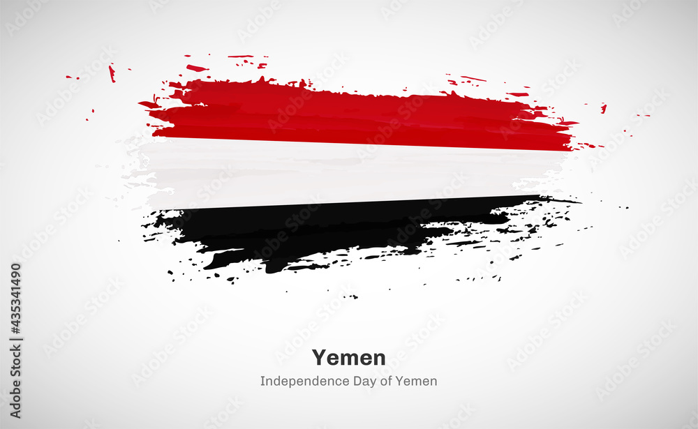 Creative happy independence day of Yemen country with grungy watercolor country flag background