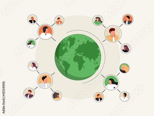 Connected people as social community networking worldwide tiny person concept. Linking business contacts online