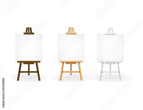 Realistic Detailed 3d Wooden Easel Set. Vector